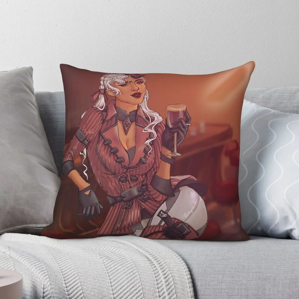 Funda de almohada Apex Legends Loba Andrade, funda de almohada decorativa con cremallera y estampado de terciopelo y lino de poliéster, funda de cojín para sofá