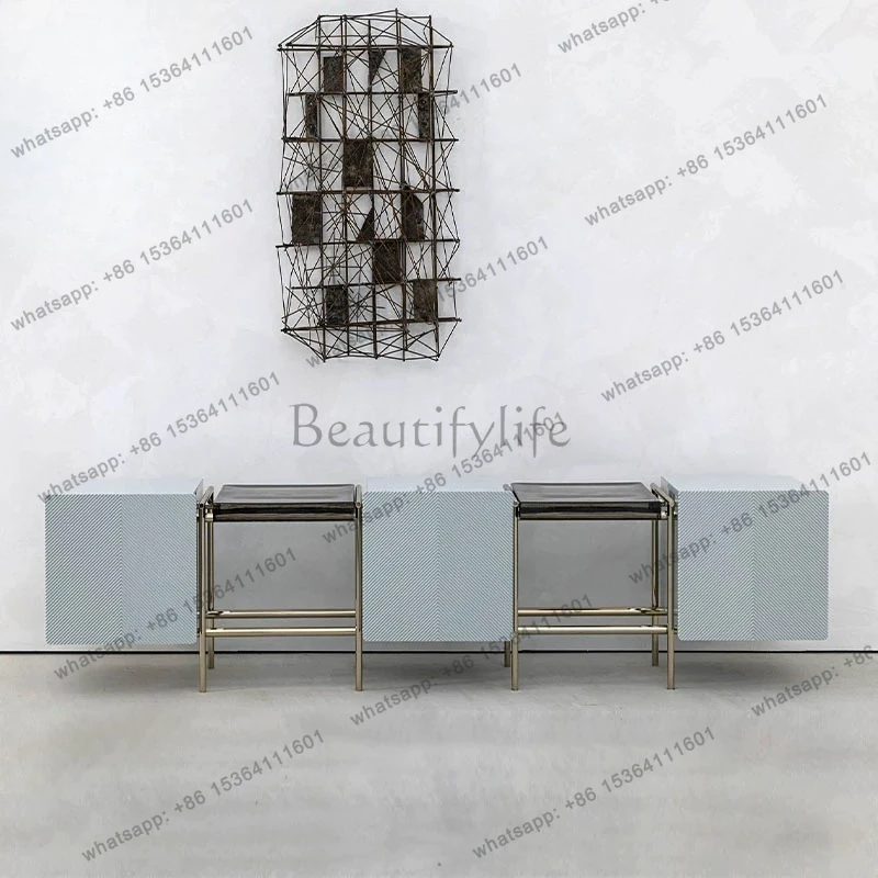 Italian minimalist TV cabinet light luxury living room stainless steel audio-visual designer floor cabinet