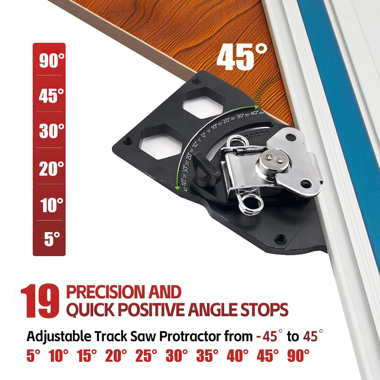 Track Saw Square Adjustable Angle With -45° To 45° Quick Positive Stops and 90 Degree Right Angle Rail Square Guide