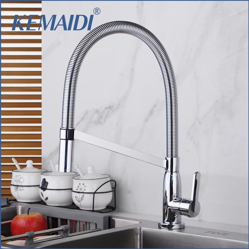 

KEMAIDI Solid Brass Kitchen Faucets Spring Hot Cold Water Mixer Faucet Pull Down Sink Tap Deck Mounted Two Functions