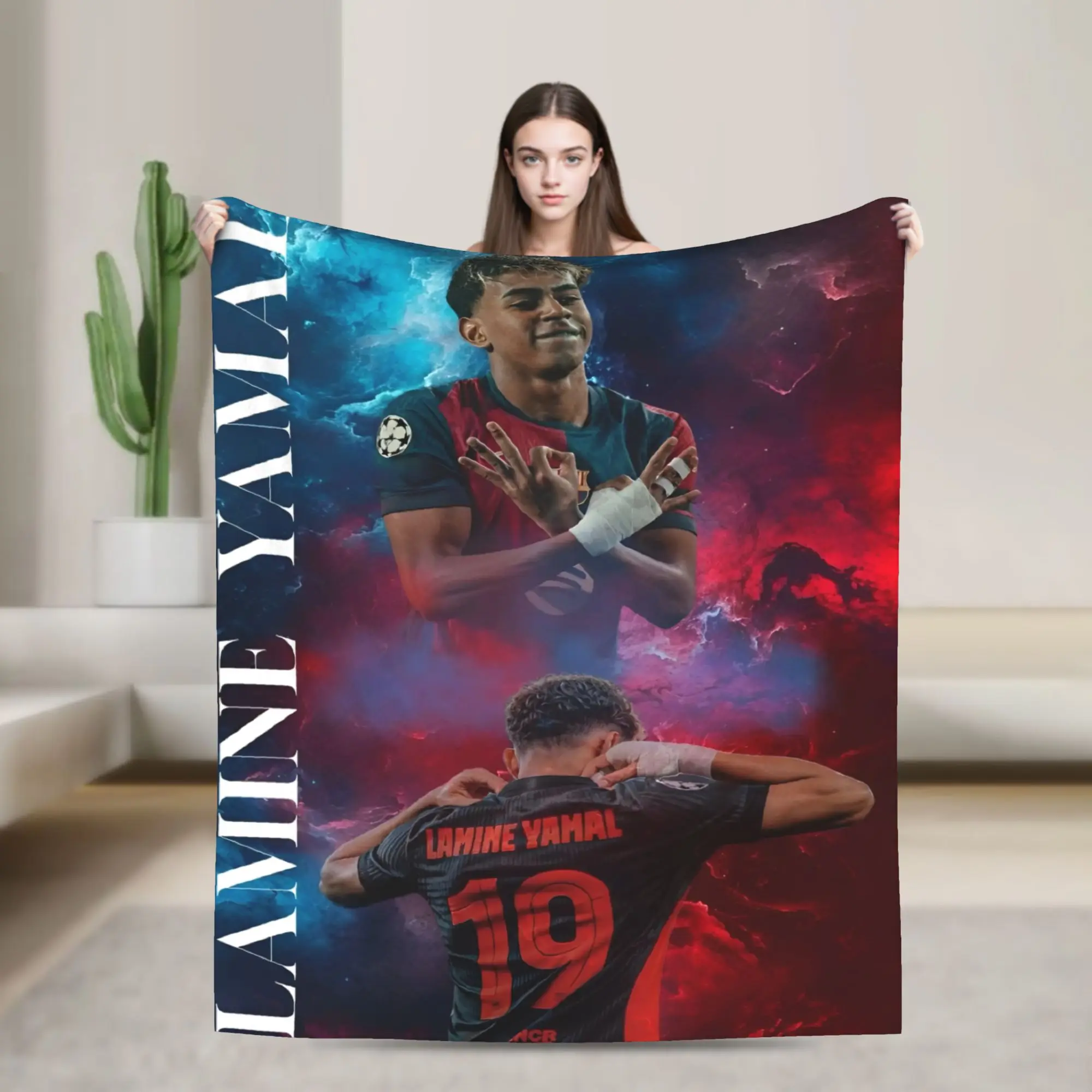 Number 19 Lamine Y-Yamal Spain Football Wool Blankets  Creative Throw Blankets for Bed Sofa Couch 200x150cm Bedspread