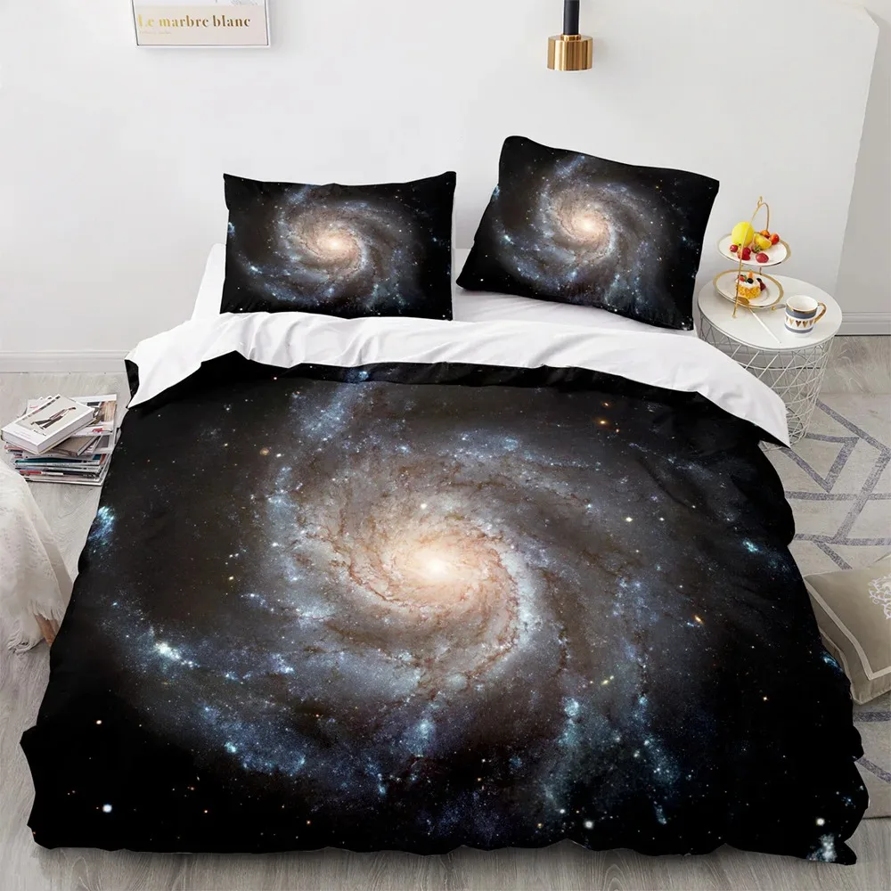 

Galaxy Duvet Cover Set King Size Starry Sky Decor Multicolor Cosmic Nebula Polyester Comforter Cover Glitter Star for Boys Girls