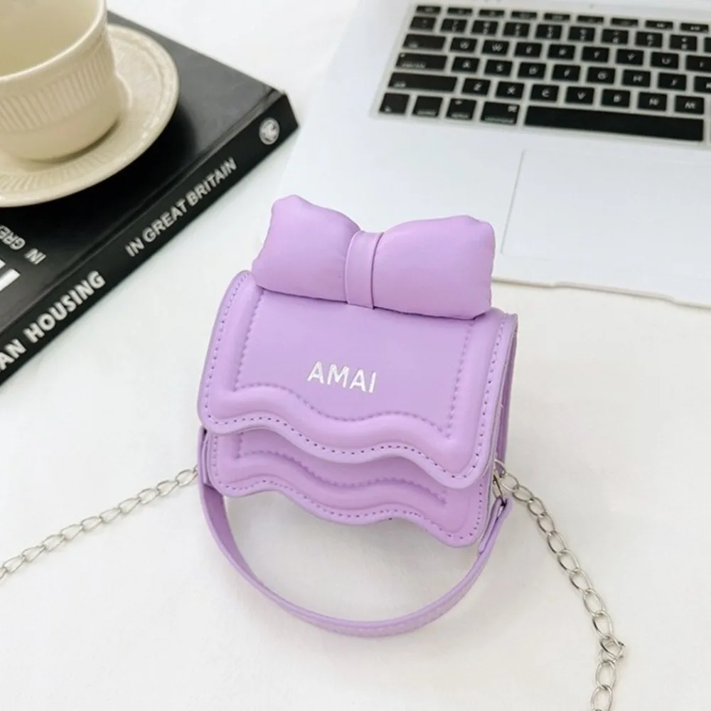 솔리드 컬러 미니 보우 크로스백 체인 스몰 스퀘어 백 스윗 숄더백 메신저백 동전 지갑 어린이 핸드백