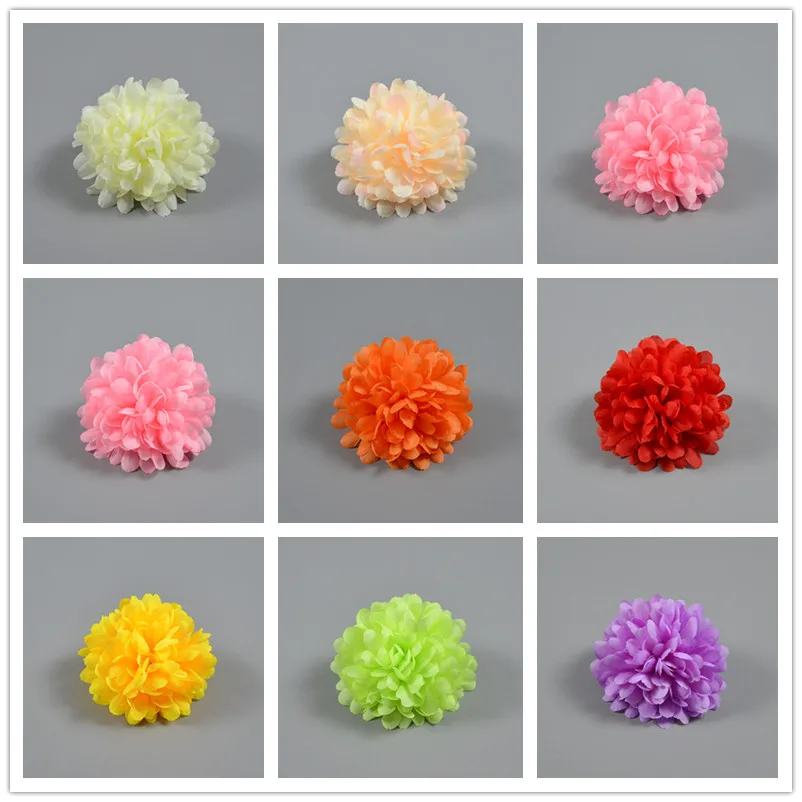 12pcs 10cm 11colors Artificial Silk Ball Chrysanthemum Flower Heads Decor White DIY Wedding Wall Home Party Bouquet Decoration