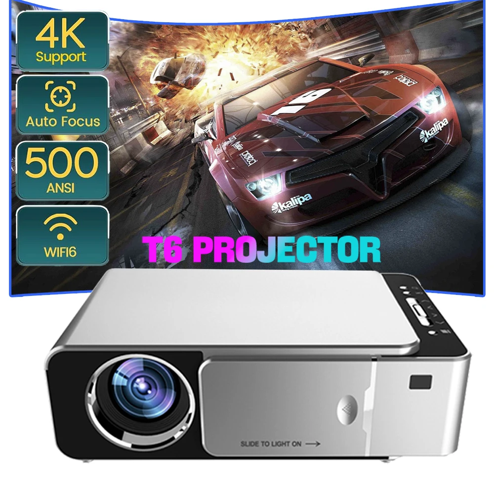 New T6 Home Mini Projector 1080P HD Mobile Phone Same Screen Smart Android WIFI 4K 4000 Lumen 720p Business Office Projector