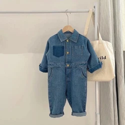 Fashion Baby Boy Girl Jean Jumpsuit Infant Toddler Child Button Long Sleeve Casual Overalls Spring Autumn Baby Clothes 1-7Y