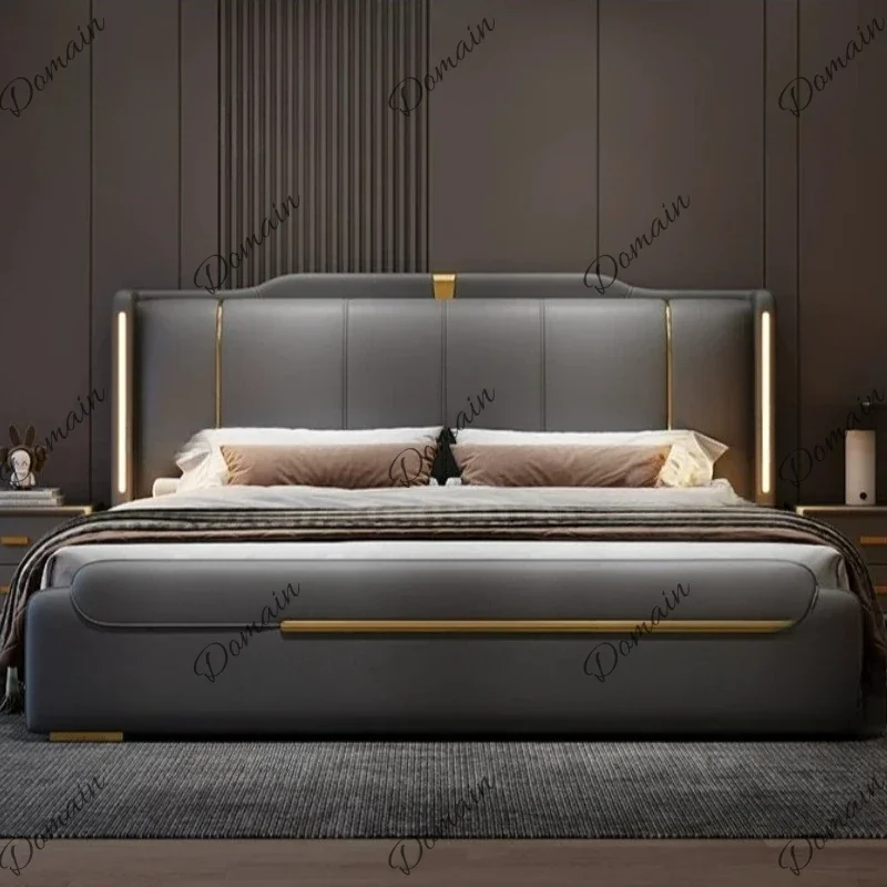 BGA Italian style Affordable Luxury Genuine leather bed Modern Simple master bedroom High-End Atmospheric soft pack wedding bed