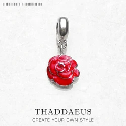 Red Rose Flower Statement Dangle Charm Women 925 Sterling Silver Pendant Beads Jewelry Nice Gifts
