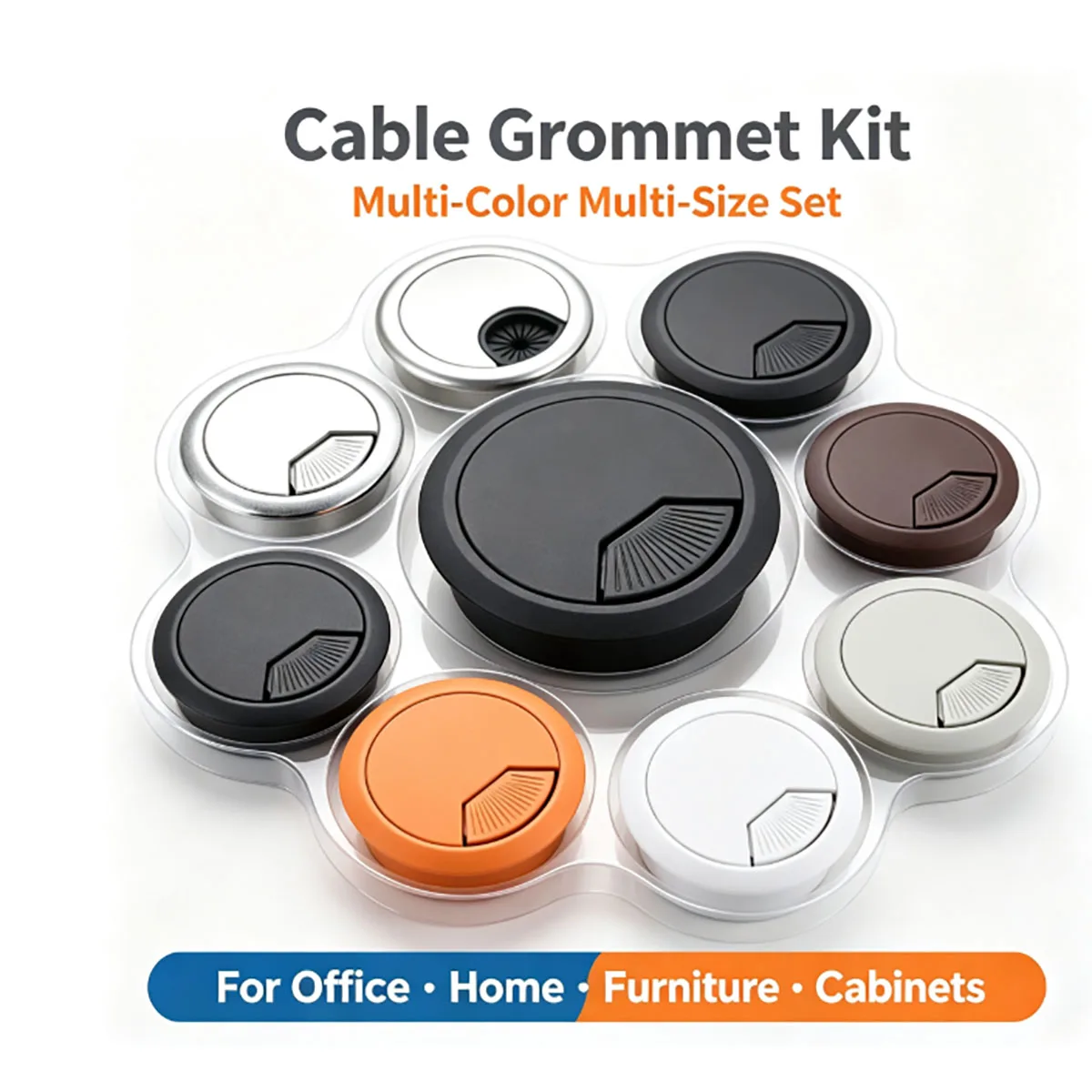 ABS Plastic Cable Grommet Desk Cord Hole Cover, 50/53/60/80mm Wire Organizer for Office Furniture Cable Management