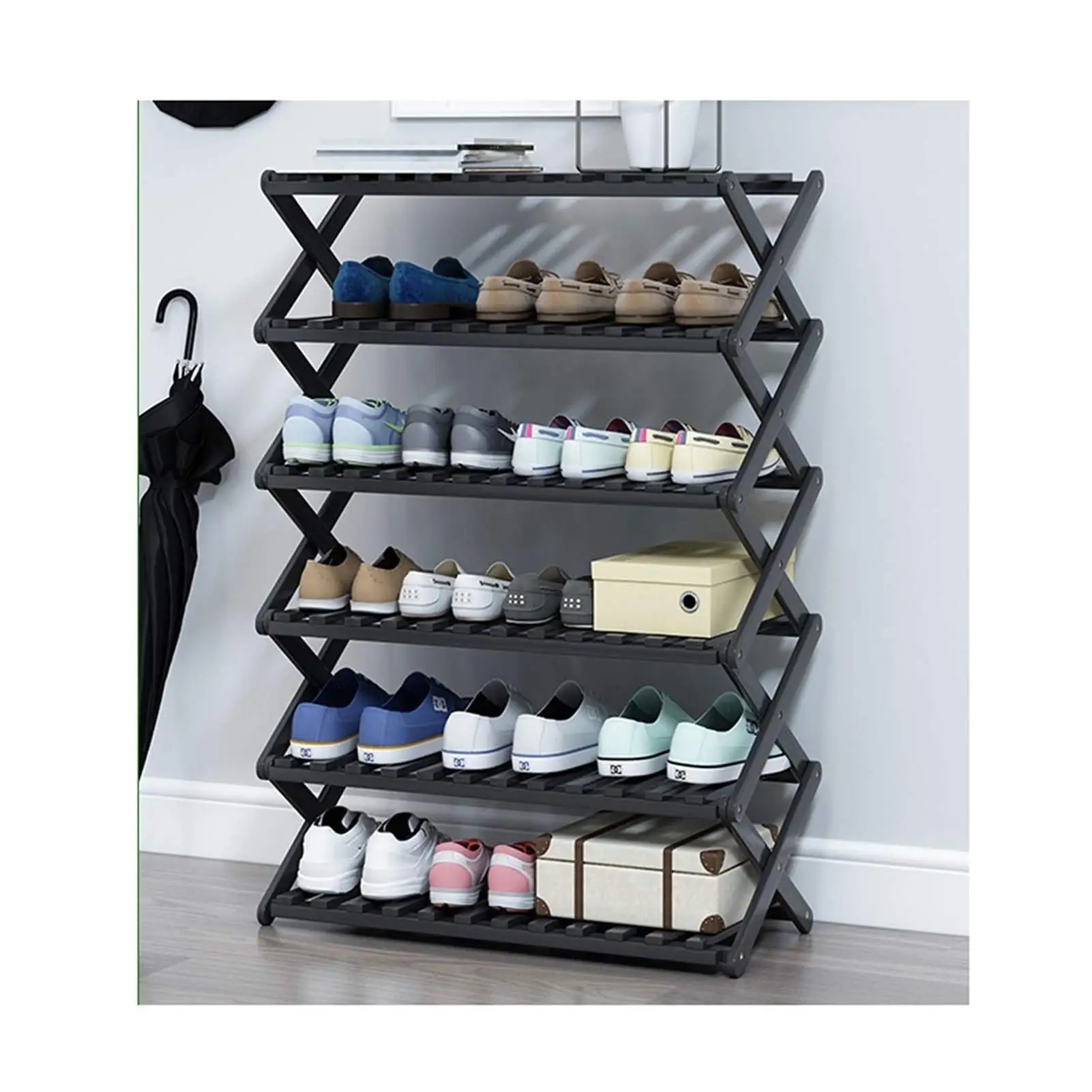 Folding Bamboo Shoe Rack Shelf Entryway Home Living Room Balcony Shoe Organizer Storage Cabinet Multi-Layer Foldable Shoe Shelf