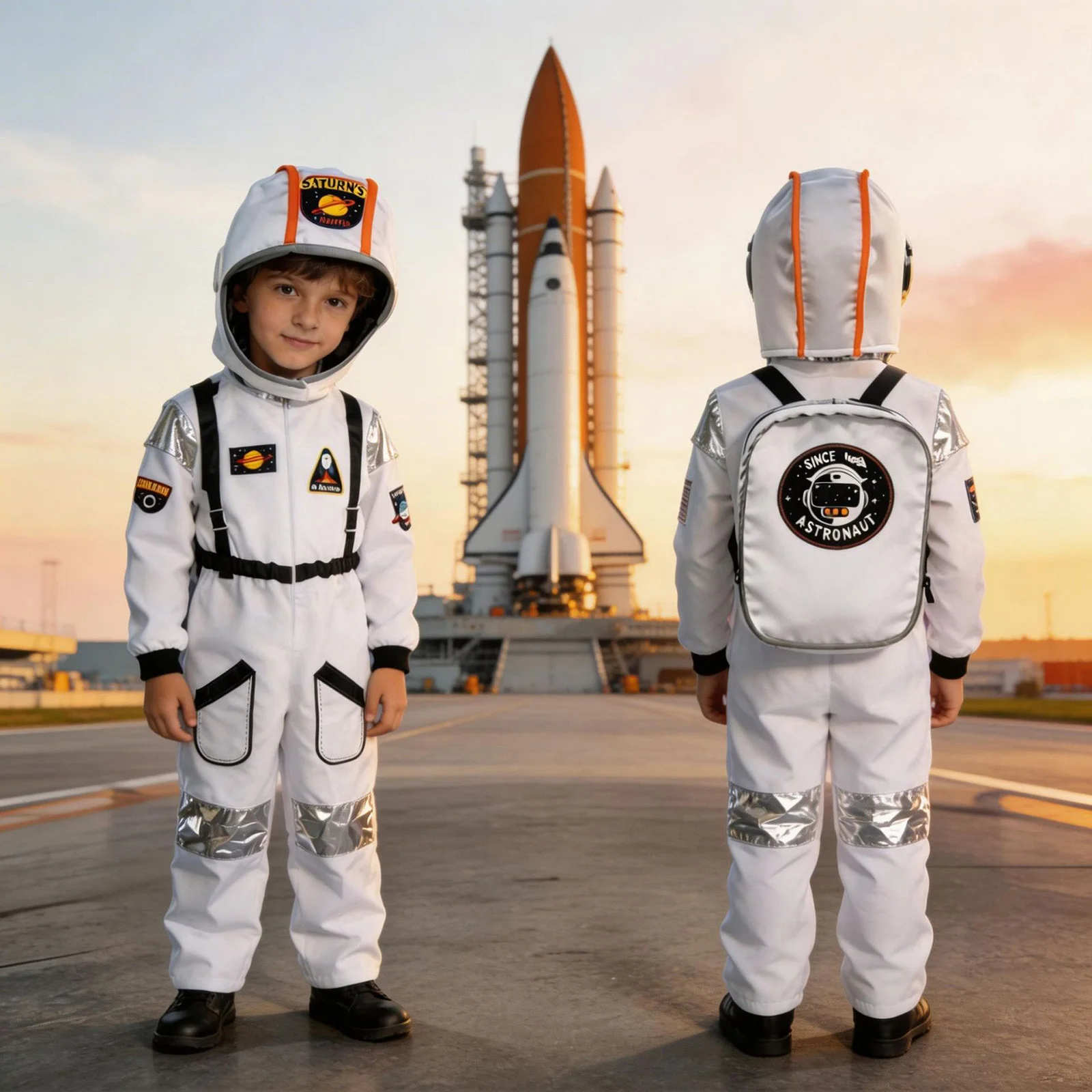 

Unisex Kids Astronaut Space Explorer Costume, Long Sleeve Jumpsuit with Hat & Backpack for Space Themed Party Halloween Cosplay