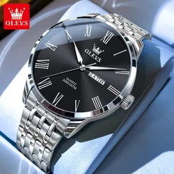 OLEVS New Original Brand Men's Watches Waterproof Weekly Calendar Stainless steel Quartz Wristwatch Roman Scale Watch for Man