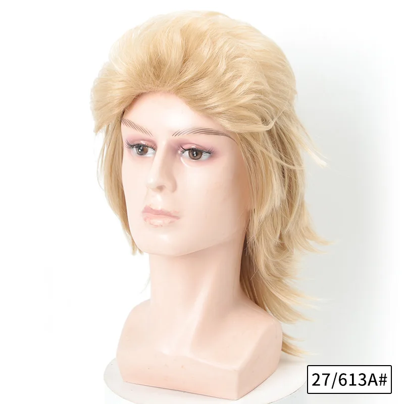 Fancy Party Dress up Men's Blond Wig Medium Long Fluffy Loose Wave Hair Extension Cosplay Costume Props on Promotion Wavy Wigs