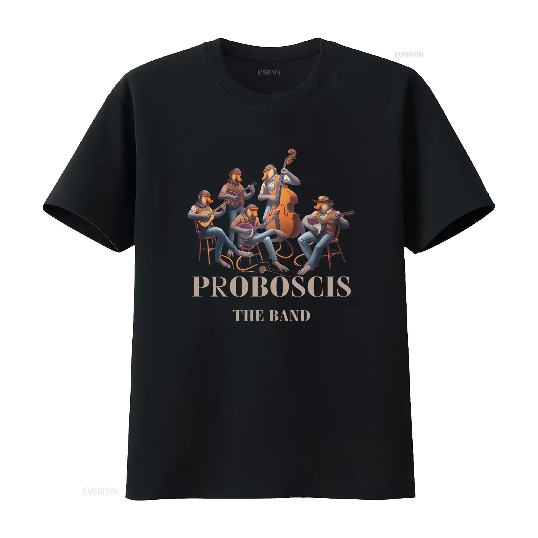 Proboscis Monkey Band Bluegrass Music T Shirt for Men and Women vintage Washed Unisex homme Top For Everyday Wear Comfortable