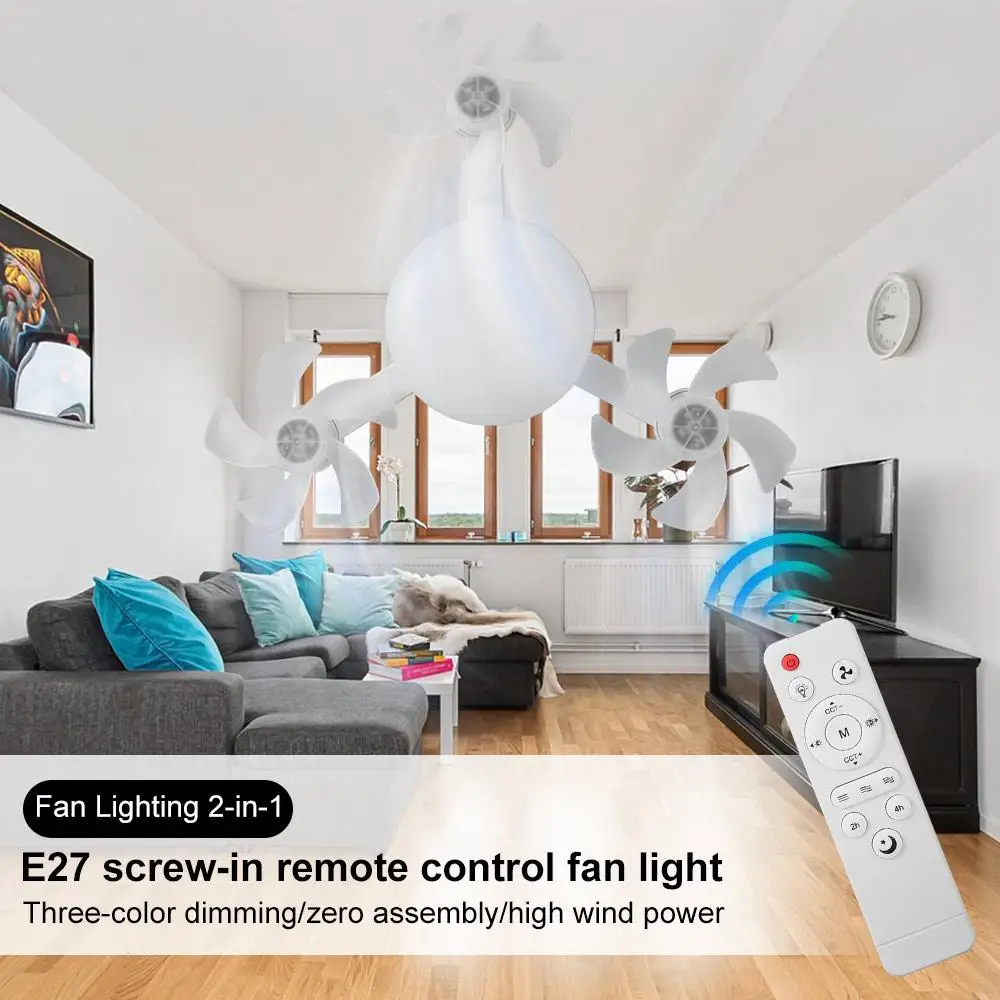 Simple 2 in 1 Ceiling Fan Remote Control 3 Gears Dimming Electric Cordless Fan Universal Eye Protection Ceiling Lamp Office