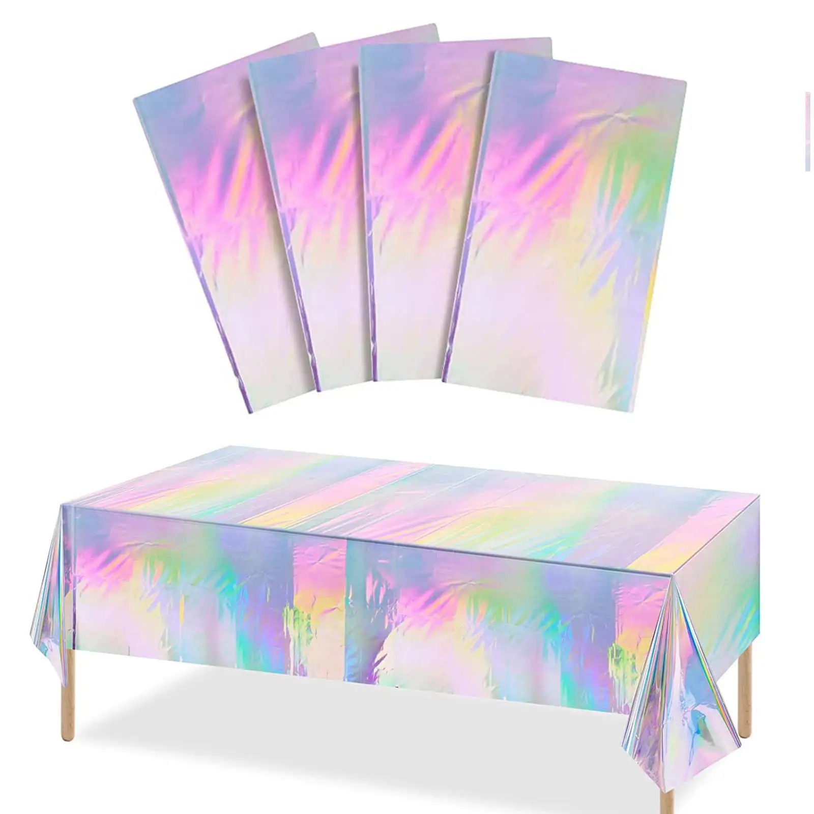 

Plastic Iridescent Christmas Party Foil Table Cover Rectangle Tablecloth Dining Table Cover For Wedding Party Banquet Decoration