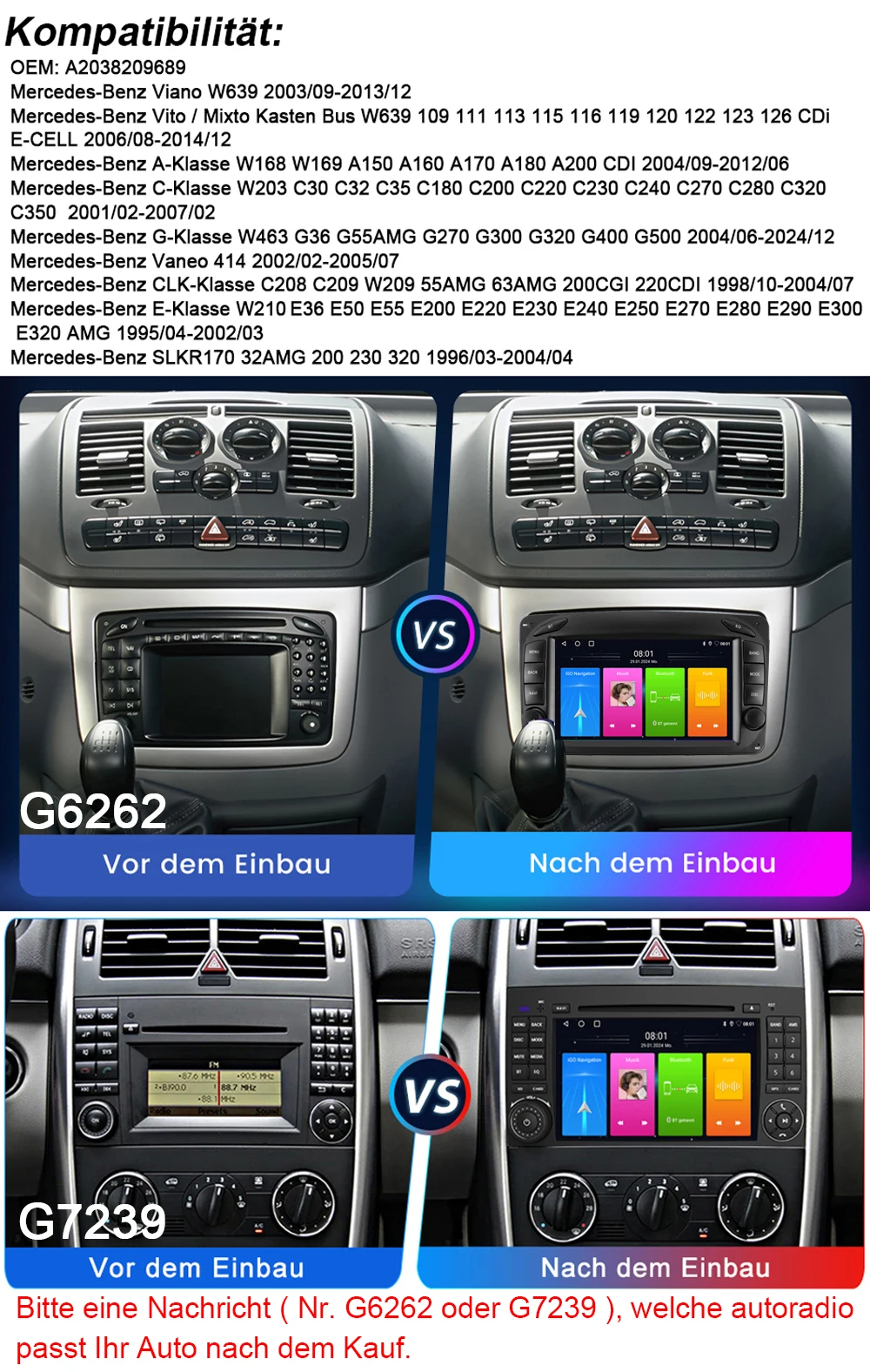 HD CAMERA +7 inch Android Car DVD Player GPS Bluetooth RDS Radio DSP for Mercedes-Benz G-Klasse W463 G36 G55AMG G270 G300 G320