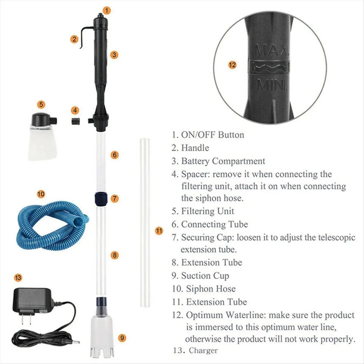 LUCK Aquarium Electric Water Changer Siphon, Gravel Cleaner Filter Pump, Efficient Water Change Cleaning Tool for Fish Tanks