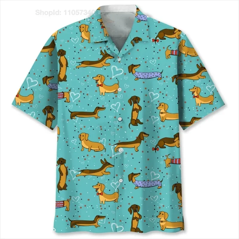 Premium Dog Print Hawaiian Shirt Men Women Y2K Oversized Lapel Button Up 3D Animal Graphic Short Sleeve Streetwear Summer Blouse