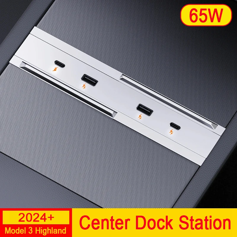 For Tesla Model 3 Highland 2024 65W Expansion Dock Central Control Charging Shunt USB HUB Accessories Extender Fast Intelligent