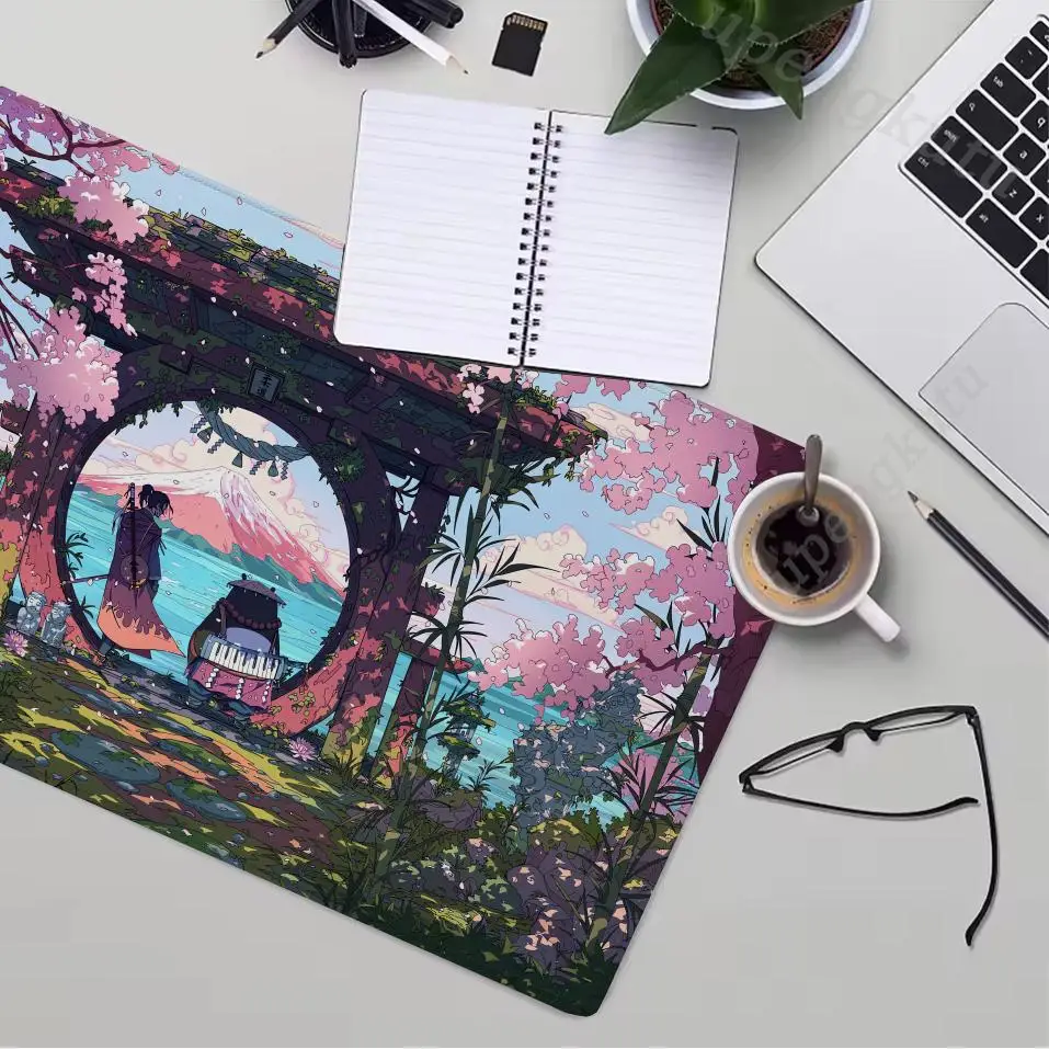 Alas Mouse Gaming Alas Mouse Besar Alas Meja Laptop Gaya Elemen Jepang 90X40Cm Alas Komputer Keyboard Deskpad Mousepad untuk PC