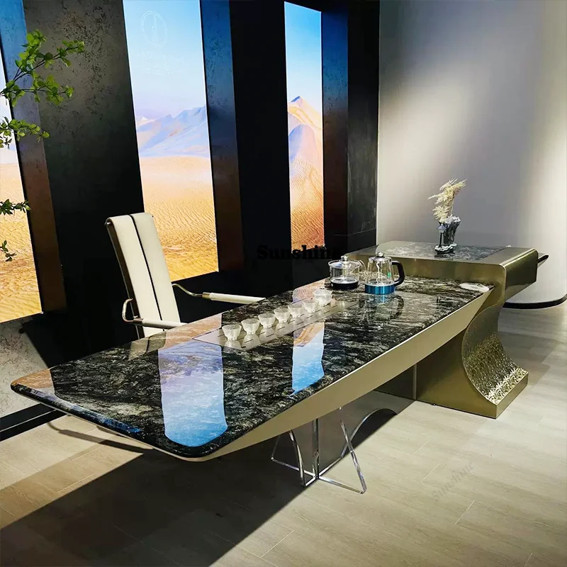 Modern light luxury natural marble platinum diamond, acrylic suspension villa tea table island
