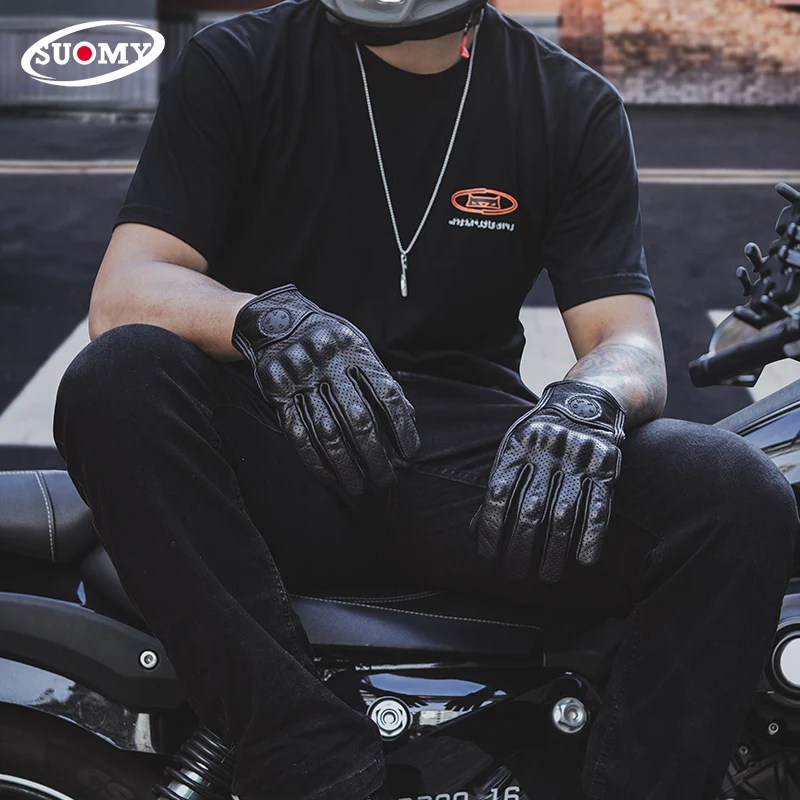

Летние перфорированные кожаные мотоциклетные перчатки для мужчин, полнопальцевые, в стиле ретро, для гонок, мотокросса, езды на мотоцикле, винтажные мотоперчатки.