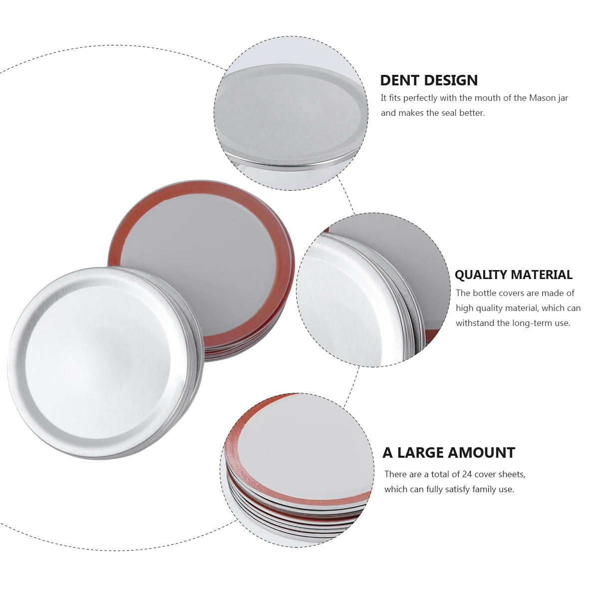

24 Pcs Tinplate Cover Indoor Storage Mason Jars Lids Mouth Split-Type Round Seal