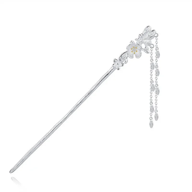 

S925 sterling silver electric gold leaf fringed hairpin antique high-grade step shaker hairpin hairpin
