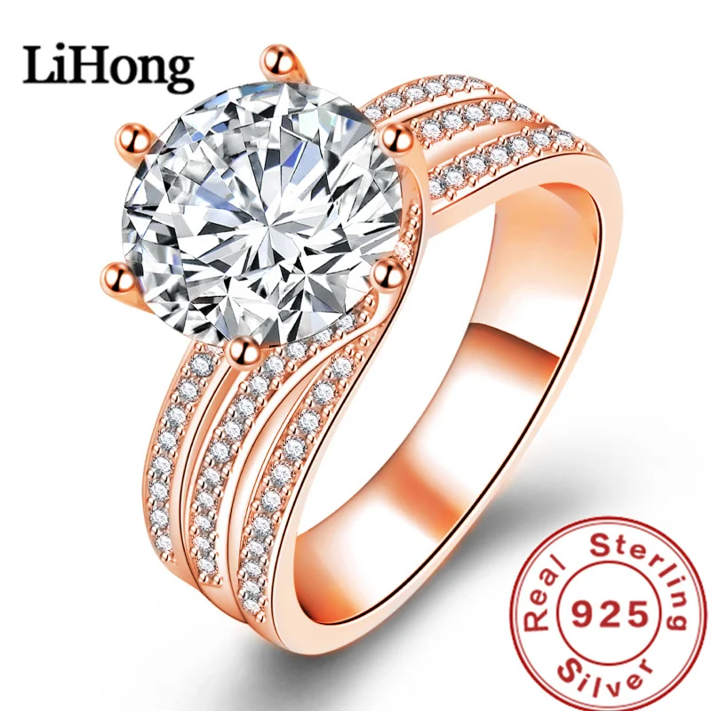 Luxury 925 Sterling Silver Ring Aaa Cubic Zirconia Crystal Ring For A Woman\'S Engagement Party Jewelry Gift