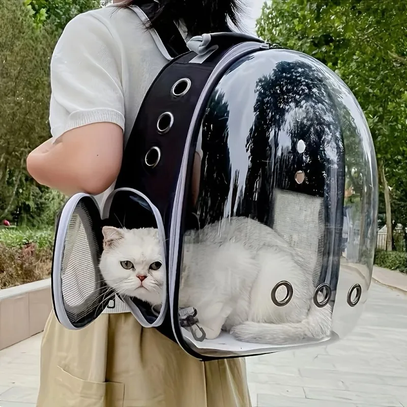 Space Capsule Pet Backpack - Breathable Transparent Travel Carrier for Cats and Small Dogs with Zippers, Portable for Outdoor