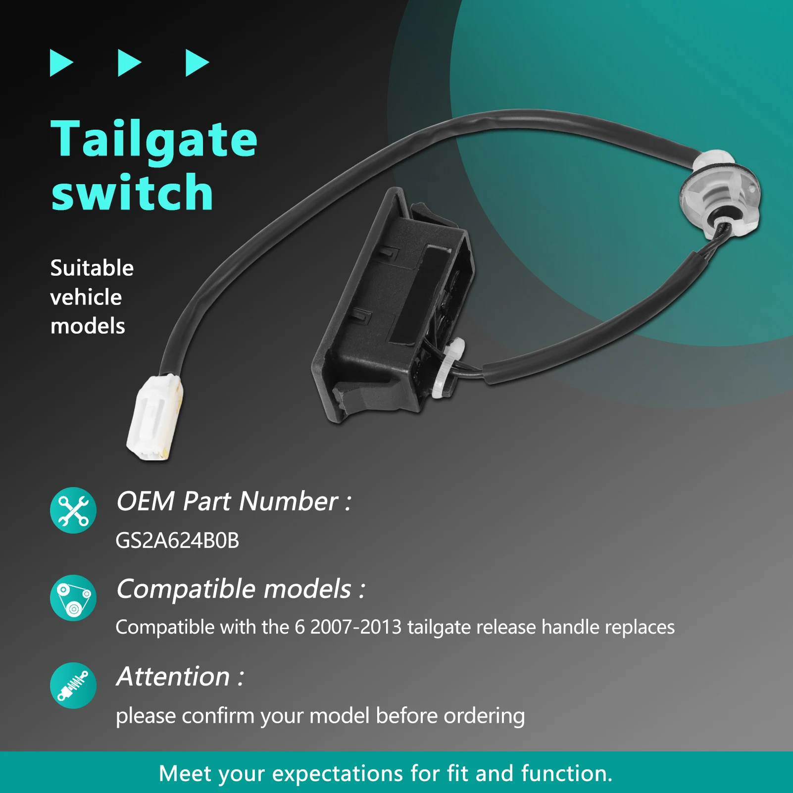 Picture 4: Trunk Lock Trunk Release Switch Tailgate Release Handle GS2A624B0B Compatible with Mazda 6 2007-2013