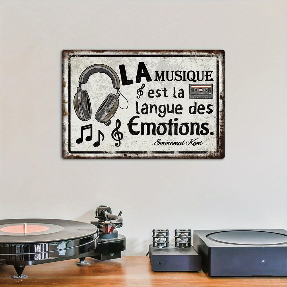 Putuo Decoration 1 Piece French Vintage Metal Sign, Music Is the Language of Emotions   Emmanuel Kant, Wall Decor for Home, Farmhouse, Bar, Pub, Club, Gift.