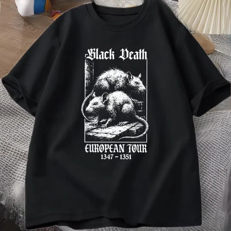 Black Death European Tour T-shirt Vintage Graphic T Shirts Gothic Rat Dark Art Tshirt Casual Short Sleeve Cotton Women Clothes