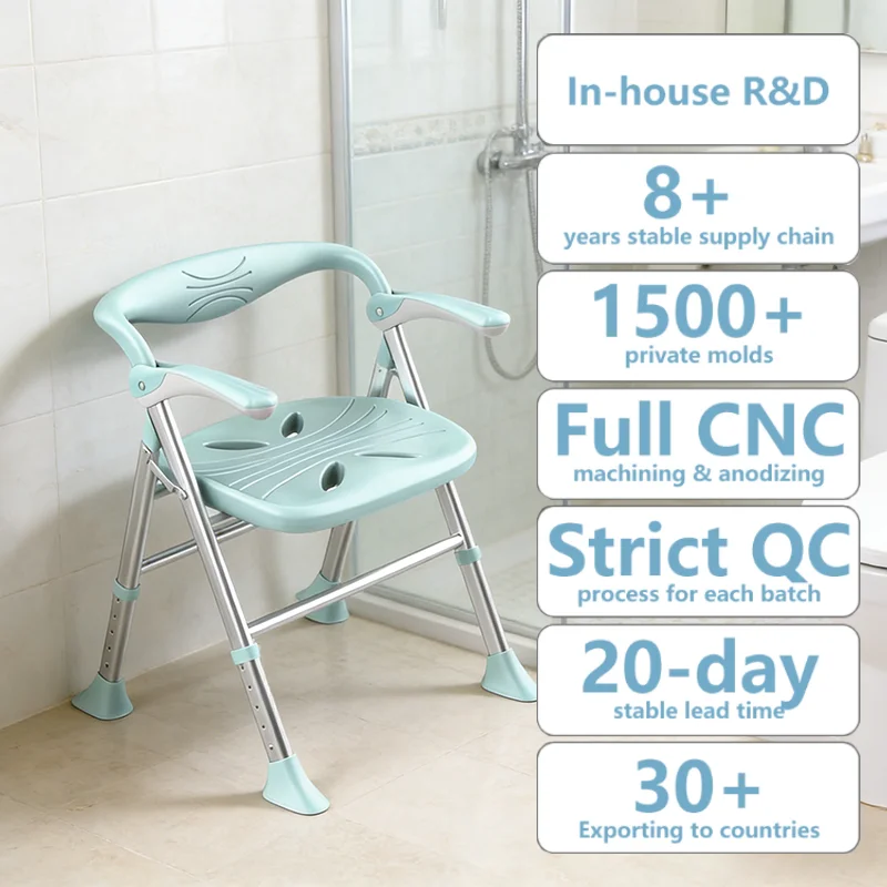 Simplywalk Aluminum Alloy 150KG Bath Shower Chair Folding Toilet Handicapped UKCA Customized ing