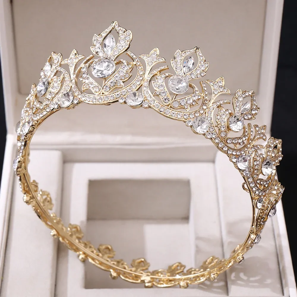 Fashion Full Round Gold Silver Tiara Green Crystal Golden Pageant Crowns Custom Made Tiara