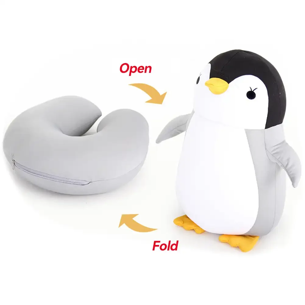 

2 in 1 Deformable U-shape Travel Pillows Adult/Kids Kawaii Penguins Cat Animal Shape Baby Traveling Cushion Plush Neck Pillow