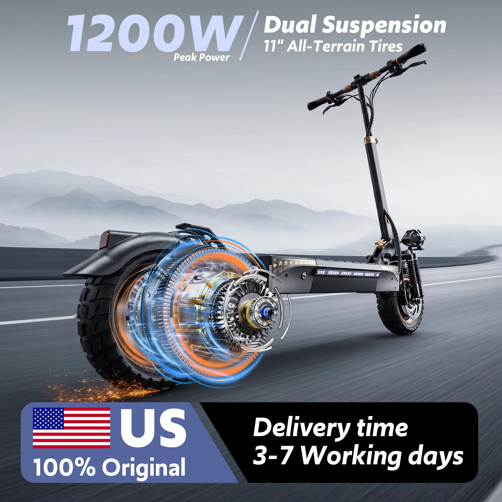 Off Road Electric Scooter, 1200W 25Miles Range 31 MPH,11