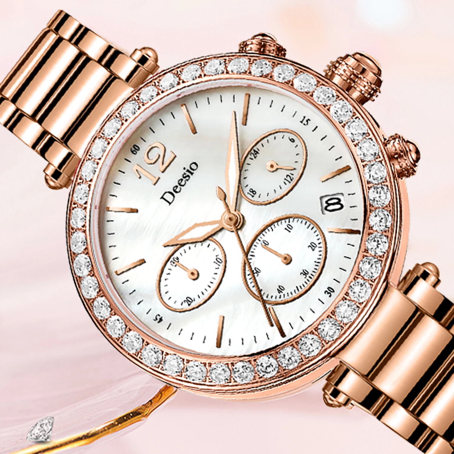 Deesio Japanese Mechanical Movement Watch Women Skeleton Automatic Luminous Stainless Steel Waterproof Luxury Ladies Wristwatch