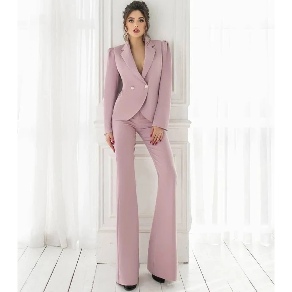 Women Solid Long Sleeve Blazer Jacket Casual Pants Suits Office Lady Elegant Button Black 2 Piece Set Business Outfits