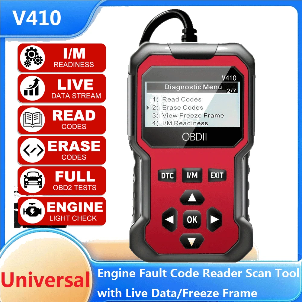 V410 OBDII Car Diagnostic Scanner Tool ABS Engine Oil Reset Function Fault Code Reader Scanner for All Cars After 1996