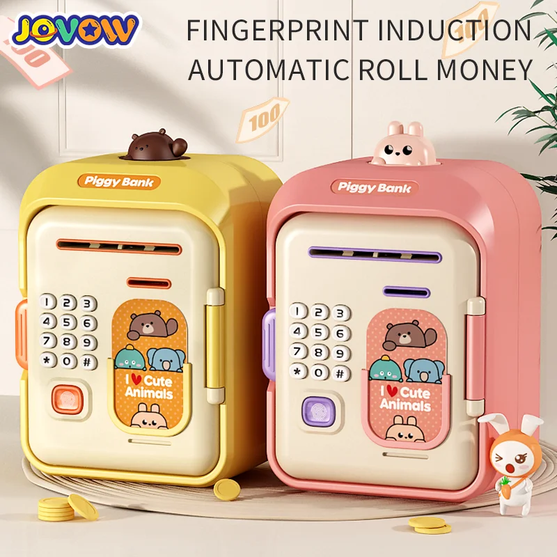 Electronic Password Fingerprint Unlock Money Box Coins Cash Saving Money Box Code Key Lock Music Piggy Bank Mini Safe Child Gift