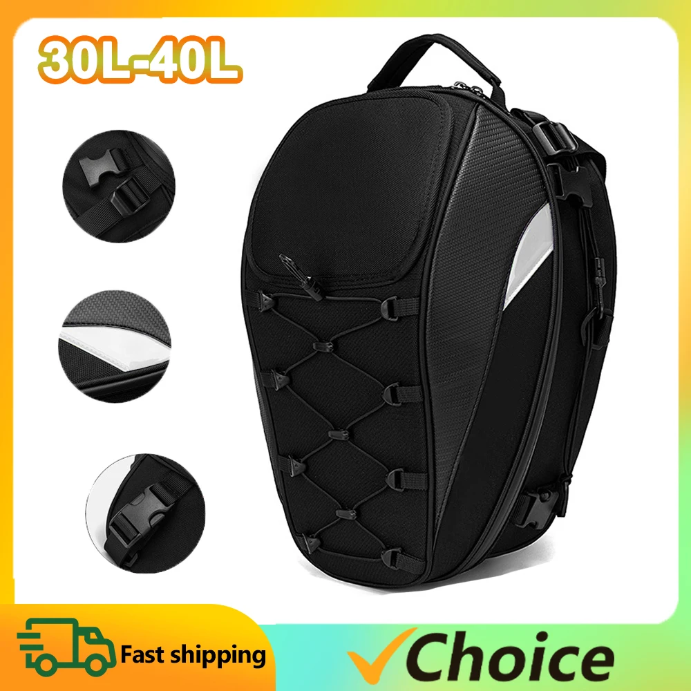 Waterproof Helmet Bag Motorcycle Tail Bag 30L-40L Tool Box Rear Seat Bag Large Capacity Rider Backpack Motorbike Accessories