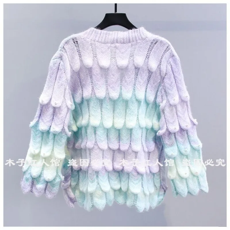 Fashionable Autumn and Winter New Lazy Bead Knitted Cardigan Loose Tie-dye Fashionable Three-dimensional Sweater Jacket