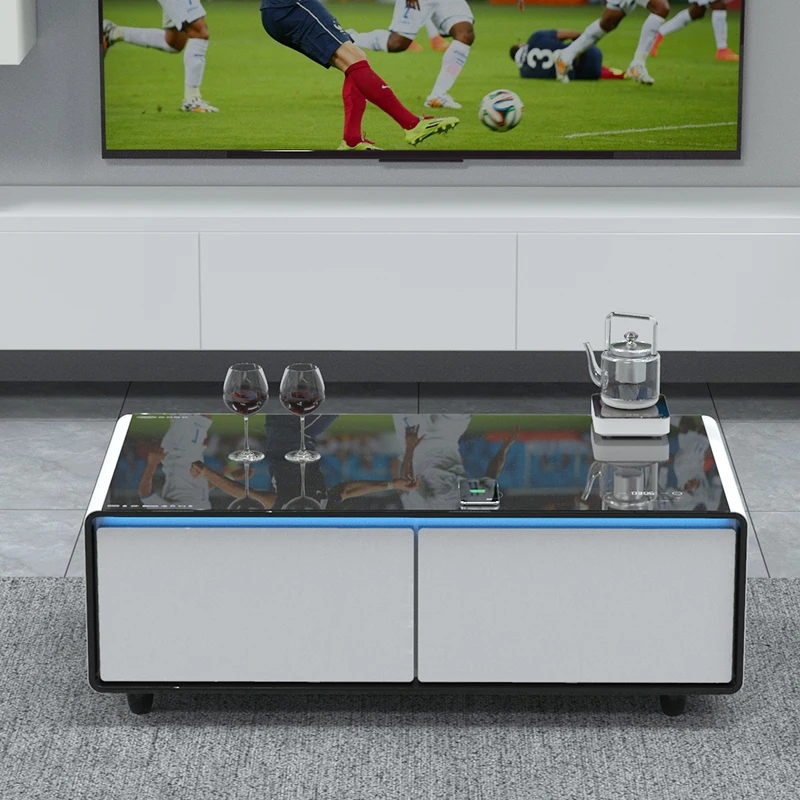 Modern Luxury Living Room Furniture Smart Coffee Table Fridge With Cooling Drawer USB Port Wireless Charging Coffee Tables