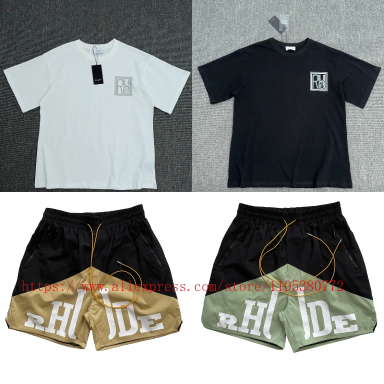

2026 Hot New RHUDE Men's Print Casual Shorts Loose Fit Nylon Drawstring Basketball Street Beach Shorts with Pockets