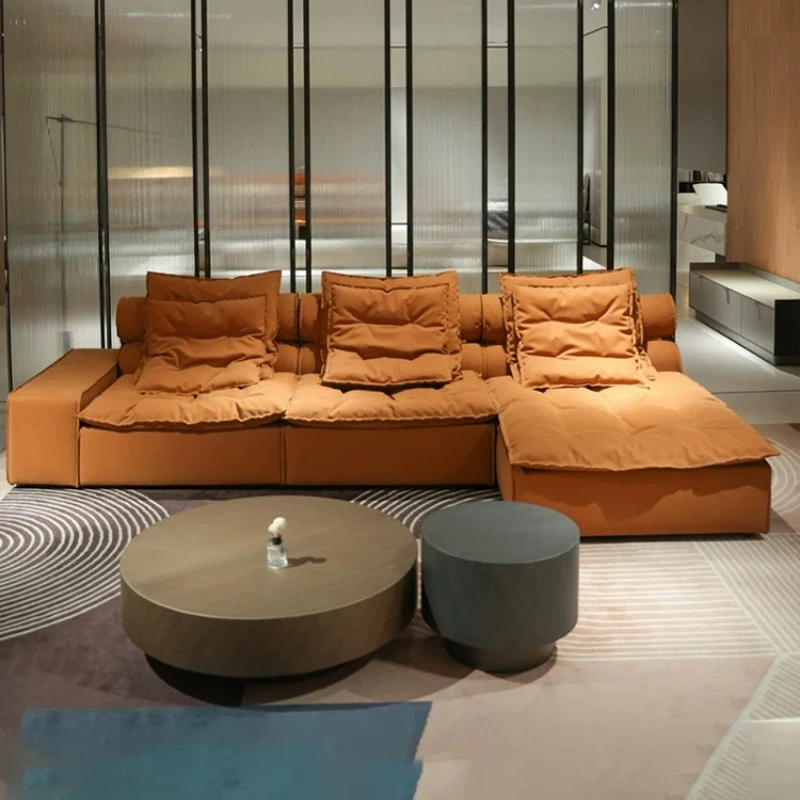 x*-Minimalist Cloud Block Textile Sofa Detachable Washable Matte Fabric Modular Couch with Extended Chaise for Modern Open Space
