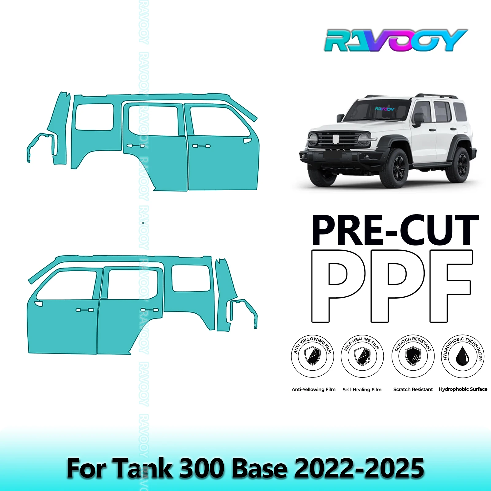 

For Tank 300 Base 2022-2025 8.5mil Clear Matte Pre-Cut PPF Door & A/B Pillar Kit TPU Paint Protection Film Set