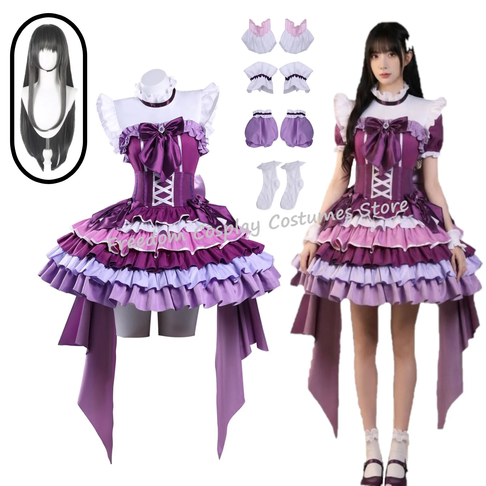 

NEW Akemi Homura Purple singing suit Dress Cosplay Costume Wig Anime Puella Magi Madoka Magica Woman Halloween Party Clothing
