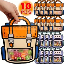 10pcs Creative School Bags Shape Cookie Candy Plastic Zipper Bags, Snack Packaging For Birthday Graduation Party Present Handbag
